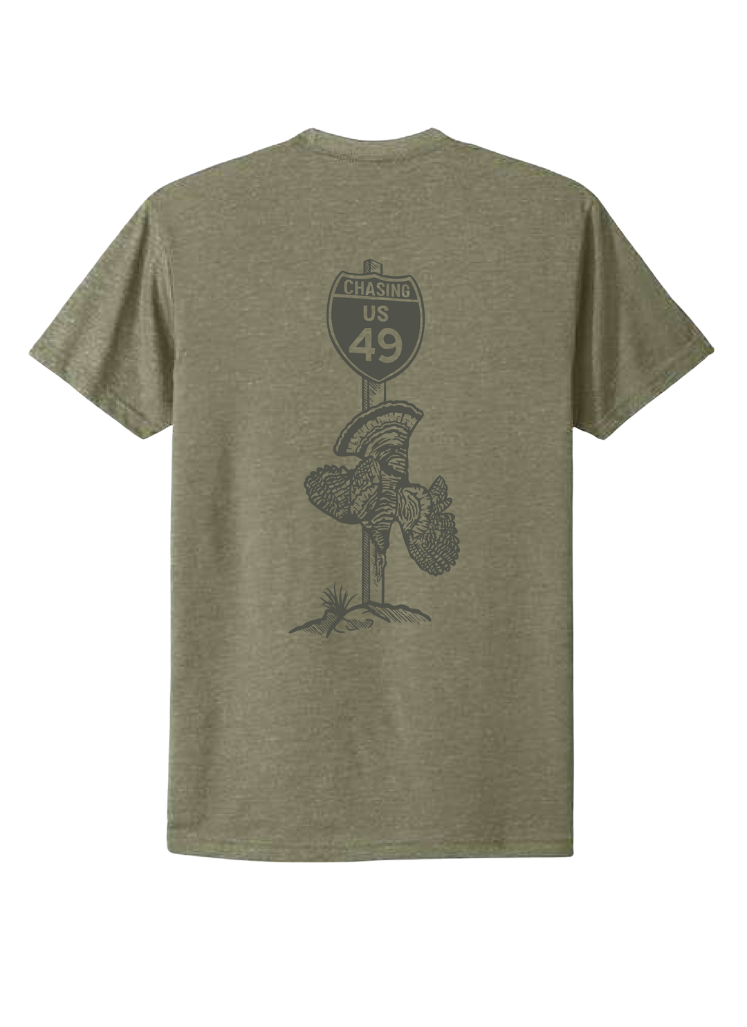 Light olive Chasing 49 HIghway  49 T-shirt with turkey graphic