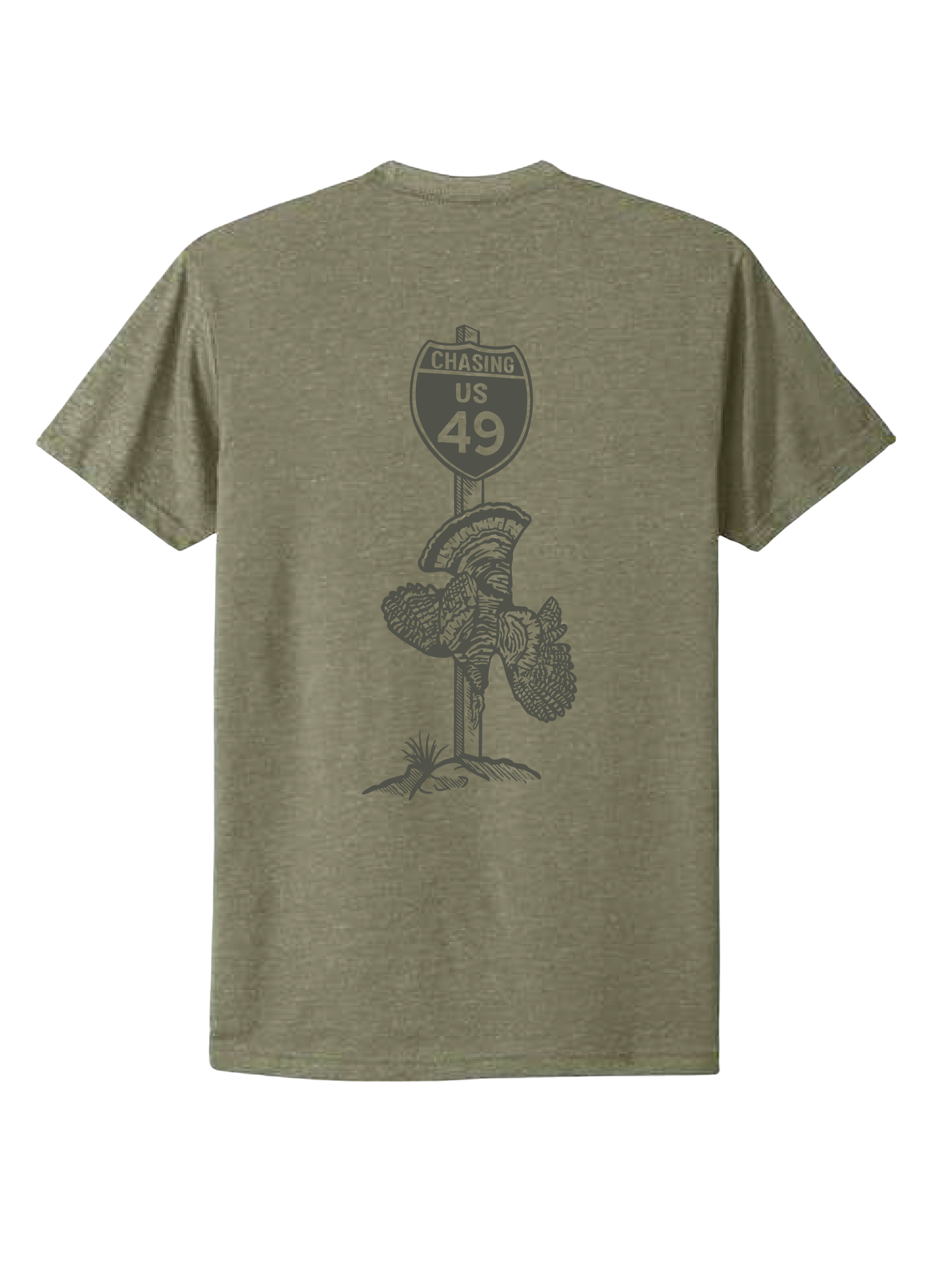 Light olive Chasing 49 HIghway  49 T-shirt with turkey graphic