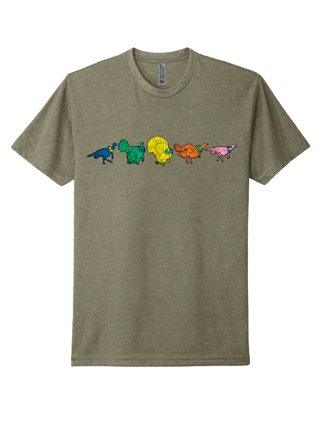 Light olive chasing 49 Dancing Turkey T-Shirt with colorful dancing turkey graphic