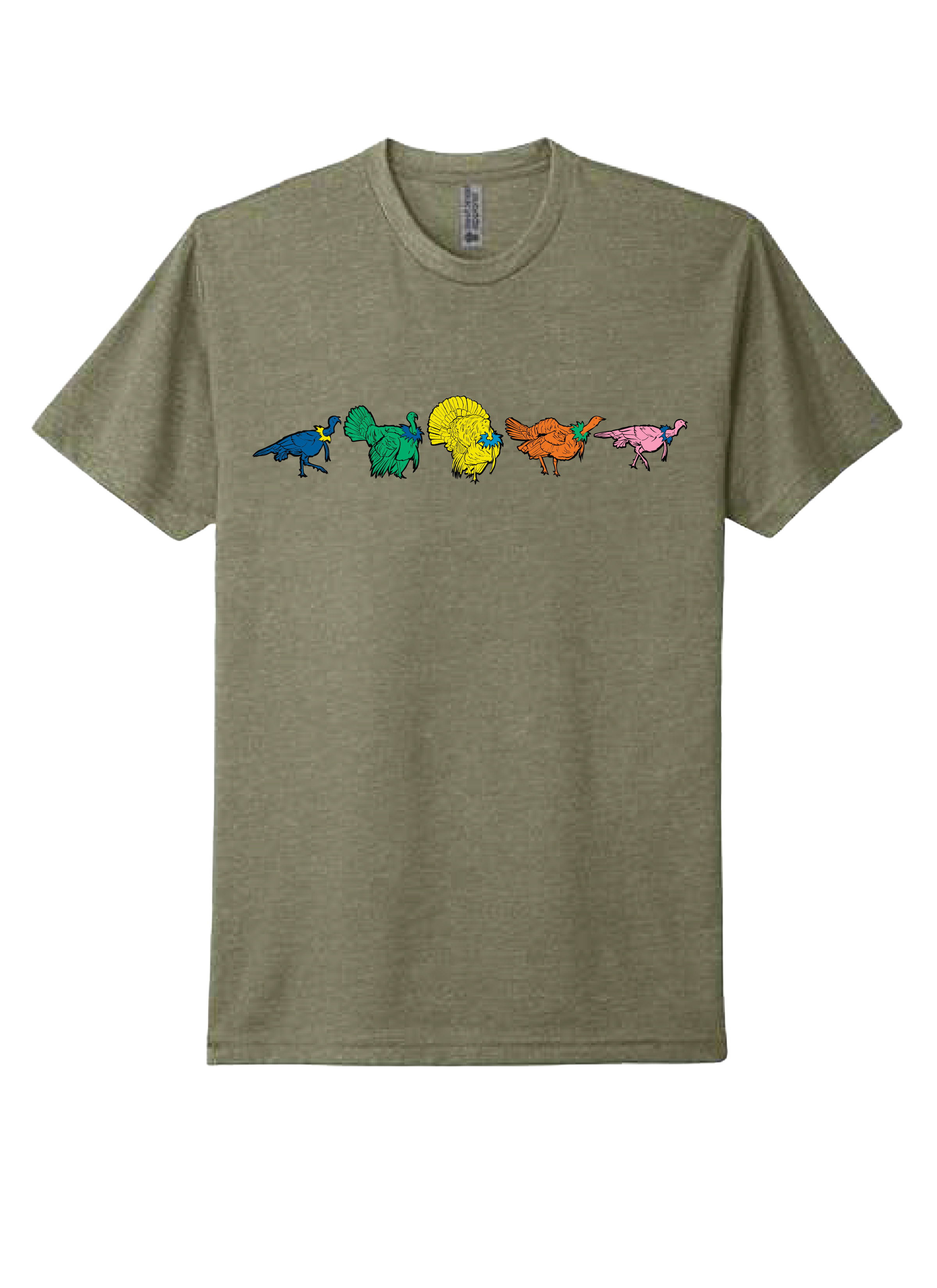 Light olive chasing 49 Dancing Turkey T-Shirt with colorful dancing turkey graphic