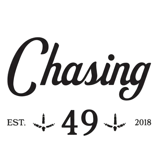Large Chasing 49 logo vinyl sticker with black hunting-inspired design